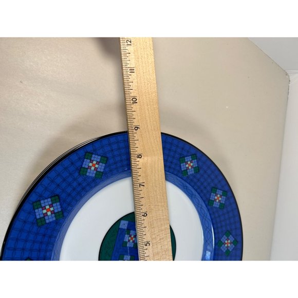 Dansk Nine Patch Accent Salad Lunch Plates Set of Four 9" Quilted Blue Green VTG - Picture 7 of 7